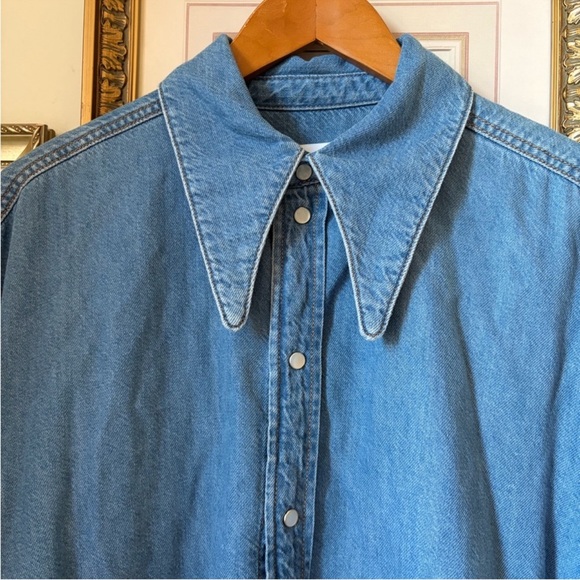 Ganni Blue Denim Shirt Dress with Back Cutouts - Picture 13 of 15